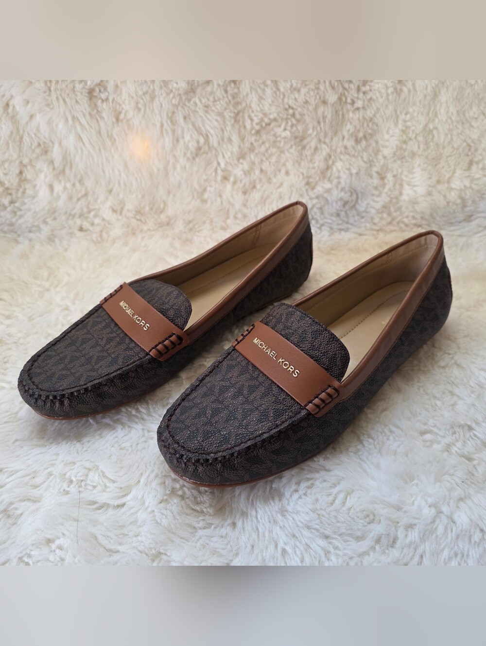 Michael Kors Everett Loafers MK Signature Monogram Brown Cognac NWOT 8